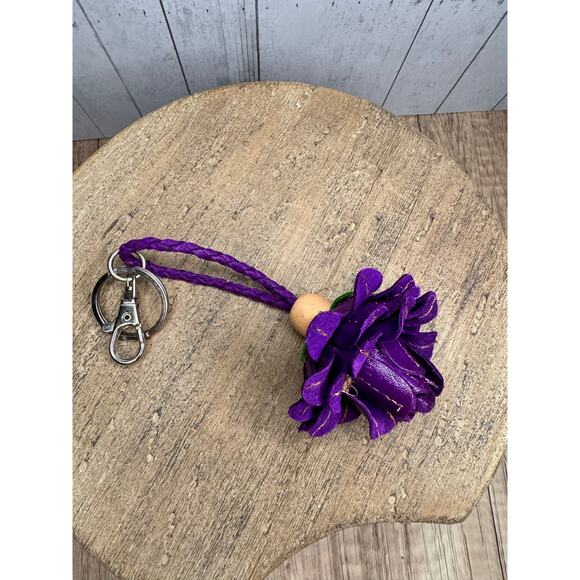 Leather Purple Flower Purse Charm Genuine Leather Bag Charm NEW FAST SHIP - Picture 3 of 6